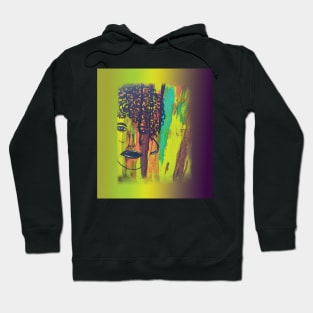 Abstract Acrylic Painting Curly Haired Girl Gradient Background Hoodie